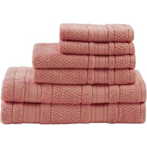 Madison Park Adrien 100% Cotton Soft Bathroom Towel Set, Highly Absorbent, Zero Twist, Quick Dry, Include 2 for Shower, 2 Hand & 2 Facial Wash Cloth, Multi Sizes, Coral 6 Piece