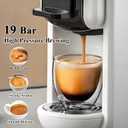 4-in-1 Pods Coffee Maker 19Bar, Compact Design Fast Brew Hot/Cold Espresso Machine for K Cup Pods,Nes Original/DG Capsule and Ground Coffee at Home or Office (White)