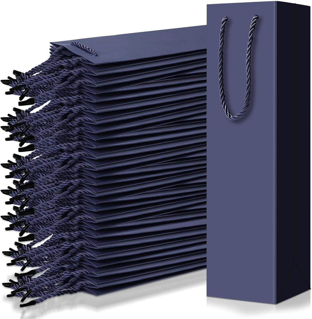 Fulmoon 80 Pack Wine Gift Bag Bulk, Luxury Wine Bags 3.7"x3.5"x14" Sturdy Wines Bottle Gifts Bag for Gifts, Party, Champagne, Retail, Party Favor, Business Gift Wrap(Dark Blue)
