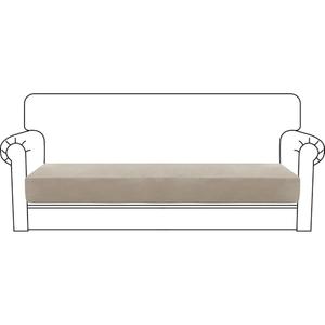 MAXIJIN Velvet Stretch Couch Cushion Covers Soft Sofa Cushion Cover Replacement Sofa Seat Cushion Slipcovers Furniture Protector with Elastic Bottom (1 Piece Sofa Cushion Cover, Khaki)