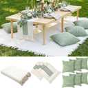 Extra Large Outdoor Boho Picnic Blanket 91'' x 71'' Green Table Runner 6 Throw Pillow Cover Woven Cotton Yarn Oversize Beach Blanket Washable for Picnic Camp Wedding