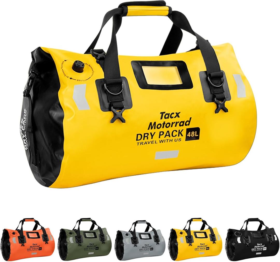 Waterproof Duffel Bag for Men/Women, Roll-top Dry Backpack Duffel Bag with Quick-fixed Straps, Motorcycle Tail Saddle Bag for Motorcycling, Rafting, Boating, Kayaking, Travel, 48L-Yellow