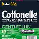 Cottonelle, GentlePlus Flushable Wet Wipes with Aloe & Vitamin E Adult Wet Wipes 8 Flip-Top Packs 336 Total Flushable Wipes, 8 Count