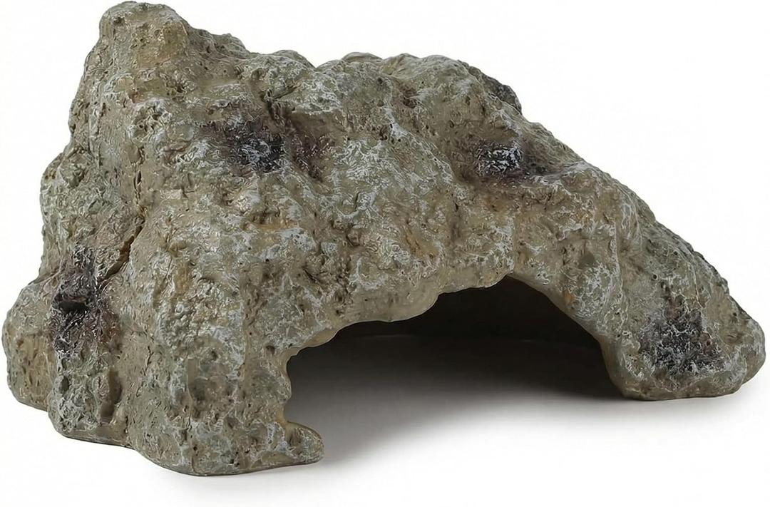 Reptile Hide Rock Cave, Durable Resin Leopard Gecko & Bearded Dragon Hideout for Ball Python, Snake & Tortoise, Corner Terrarium Tank Accessories for Humid or Dry Habitat Dcor (Small)