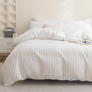 JELLYMONI Duvet Cover Oversized Queen Size White - 3PCS Boho Striped Duvet Cover Set Microfiber Tufted Bohemian Textured Comforter Cover 9898in with Corner Ties & Zipper and 2 Pillowcases JELLYMONI Duvet Cover Oversized Queen Size White - 3PCS Boho Striped Duvet Cover Set Microfiber Tufted Bohemian Textured Comforter Cover 9898in with Corner Ties & Zipper and 2 Pillowcases