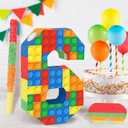 Building Blocks 6th Birthday Party Decorations Number 6 Pinata with Pinata Stick & Blindfold for Kids Girls Boys Happy Birthday Building Block Theme Party Supplies Carnival Games