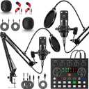 Podcast Equipment Bundle for 2, V8s DJ Mixer Voice Changer with BM-800 Podcast Microphone Bundle - Studio Condenser Microphone Perfect for Podcasting, Recording, Singing, Streaming and Gaming