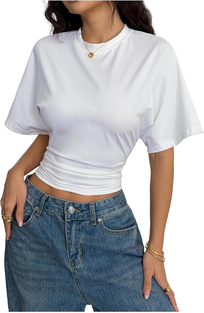 SOLY HUX Women's Basic T-Shirt Crew Neck Short Sleeve Tops Summer Fitted Tee Shirts (Large)