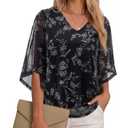 Uhiger Chiffon Blouses for Women Floral Tops for Women Bringing 3/4 Sleeve V Neck Summer Flowing Elegance During Afternoon Tea Daily Casual Leisure 2XL