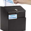 KYODOLED Suggestion Box with Lock and 50 Free Suggestion Cards, Metal Wall Mounted Ballot, Donation and Collection Key Drop Box with Slot & 2 Keys, 8H x 5.7W x 7L Inch, Black