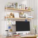 Desk Shelf, 2-Tier Desktop Hutch Bookshelf with Grid Panel, Metal Table Top Bookcase for Computer, Freestanding Countertop Storage Organizer Rack for Dorm, Office & Home, White, 45.3" W