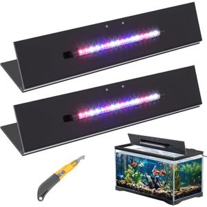 Sieral Aquarium Lids Polycarbonate Canopy with LED Light 2 Pcs Set 16.87 x 16.87 x 0.12 Inch for 50/65/84 Gallon with Center Brace Aquariums Cover Fish Tank Lid with a Hook Knife, Black