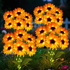 Solar Garden Lights Outdoor, 4 Pack Sunflower Lights with 24 Sunflower, Waterproof 60 Led Garden Fall Decor, Gifts for Mom Grandma, Decorative Solar Flowers for Pathway Patio Yard Flowerbed Decoration