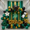 Green Black Gold Graduation Balloon Garland Arch Kit with Graduation Star print Certificate Letter Foil Balloons for Graduate Class of 2026 Grad Prom party Decorations Supplies