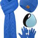URATOT 4 Pack Winter Knitted Set Thick Knitted Beanie Hat Scarf Gloves Ear Warmer for Men or Women (Blue)