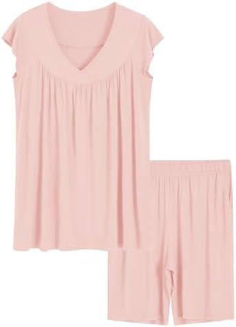 Latuza Women's Bermuda Pajama Shorts Set Soft Viscose Pj Set XL Light Pink