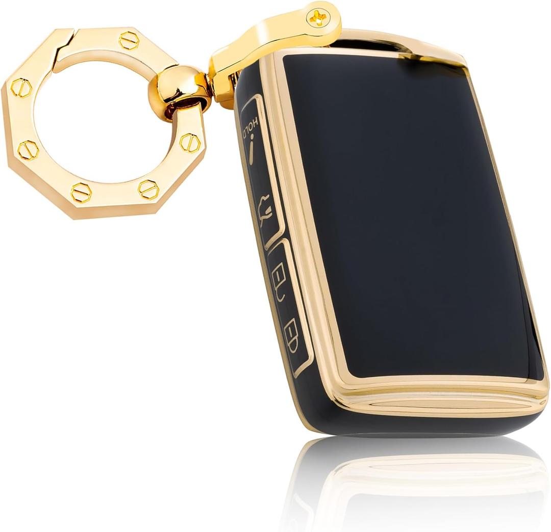 YHC for Mazda Key Fob Cover with Gold Keychain for Mazda 3 Hatchback CX-5 CX-30 CX-12 (Black)