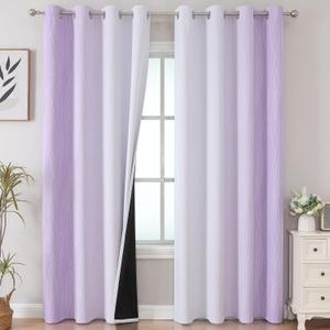 Estelar Textiler Lilac and Greyish White Gradient Blackout Curtains for Bedroom, Thermal Insulated Ombre Blackout Drapes, Light Blocking Energy Saving Curtains for Living Room,52Wx84L,2 Panels
