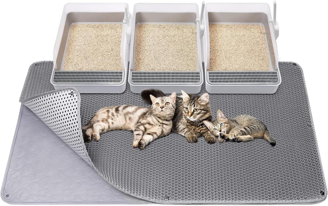 Fostanfly Cat Litter Mat - Extra Large XL 45"x 27" Cat Litter Trapping Mat, Machine Washable Double Layer Design, Urine & Waterproof for Kitty- Easy Clean for Floor (Grey)