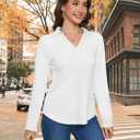Womens Tops Dressy Casual Long Sleeve Business Casual Collared T Shirts V Neck Knit Work Blouses Loose Fit 2025 Fall (White, XXL)