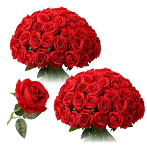  Red Roses, Fake Silk Roses Bouquet for Wedding Centerpiece Table Party Home Kitchen Decor