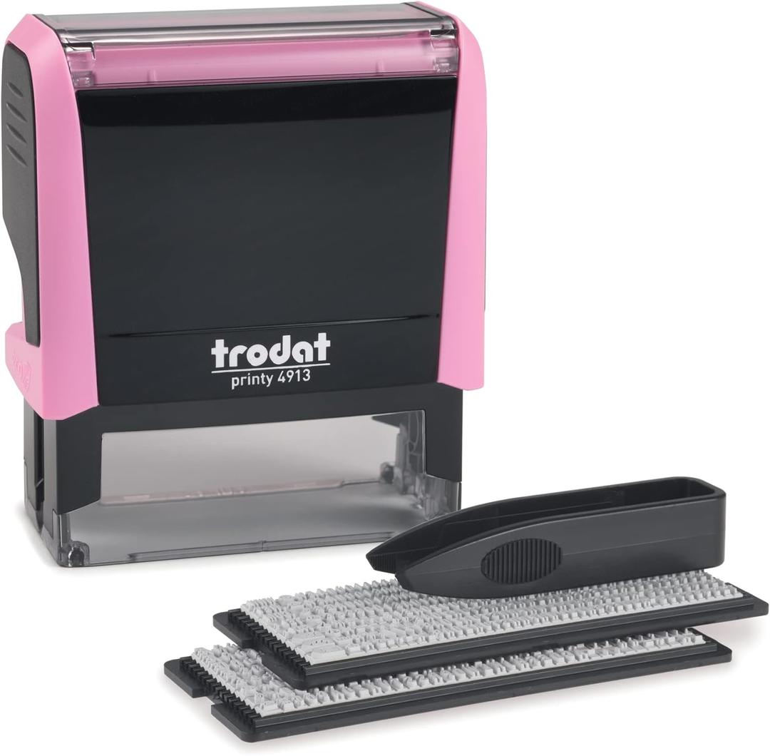 Trodat Printy 4913 Self-Inking Do It Yourself (DIY) 5 Line Personalized Custom Message Stamp with Black Ink (Pink)