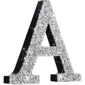 Qunclay Silver Crystal Diamond Bling Letters Crushed Diamond Decoration Wooden Glitter Letter with Screw and Hooks Rhinestone Gift for Wedding Y2k Mcbling Bedroom Wall Decor(Letter A,5.7"l X 5.7"w)