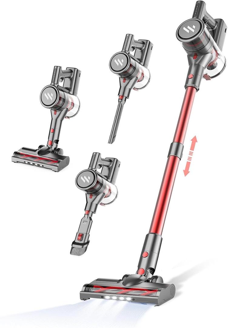 Cordless Vacuum Cleaner,Vacuum Cleaners for Home with Super Suction,Stick Vacuum Cleaner Rechargeable Up to 35 Mins Runtime,Lightweight Hardwood Floor Vacuum for Pet Hair,Carpet (Deep Red)