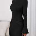 PRETTYGARDEN Womens Short Formal Dresses Fall Long Sleeve Mock Neck Elegant Cocktail Party Club Bodycon Mini Dress (Black, X-Small)