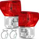 Tail Lights Assembly Pair with Wiring Harnesses for 2007 2008 2009 2010 2011 2012 2013 Toyota Tundra Red Taillights Rear Back Brake Lamps Left Driver and Right Passenger Side,Chrome Housing Clear Lens