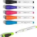 U Brands Fine Tip Dry Erase Markers with Eraser, Low Odor Whiteboard Markers Fine Tip, Assorted Bright Colors, Set of 6 (1 Count (Pack of 6))