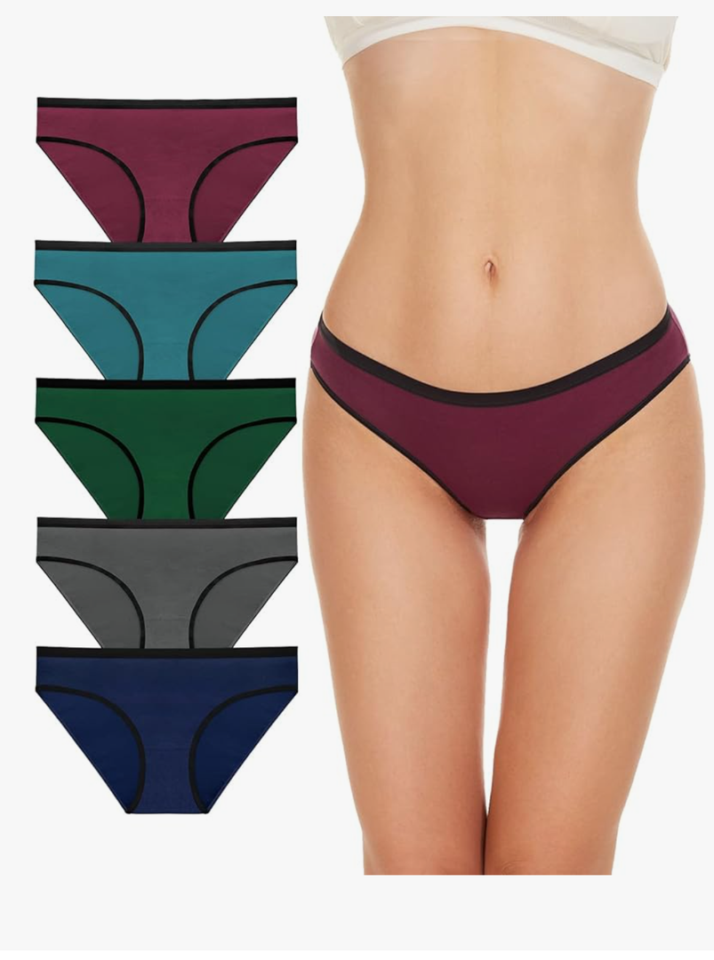 YADIFEN 5 Pack Cotton Underwear for Women Hipster Panties Low Briefs Bikini Underwears, Large