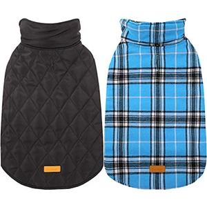 Kuoser Waterproof Dog Coat, Reversible Dog Jacket for Medium Dogs, Adjustable Durable Doggie Winter Coat Warm Puppy Cold Weather Apparel from Small to Large Breed, Blue M, 1psc