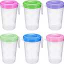 Honeydak 6 Pcs 70 Oz Round Clear Plastic Pitcher with Lid & Handle for Water Iced Tea Beverages (6 Packs Assorted Color) Jarras Para Aguas Frescas Plastic Pitcher for Easy Pouring