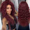 GNIMEGIL Long Red Curly Wigs for Women Free Part Burgundy Wig Layered Haircut Fluffy Synthetic Hair Wave Wigs Outfits Cosplay Drag Queen Wig Costume (Wine Red)