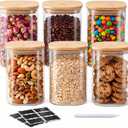 SENTVEND 37 Oz Glass Storage Jars with Bamboo Lids - 6 Pack Clear Glass Canisters Square Airtight Stackable Ideal for Pantry Storage Containers Organizers Great for Storing Oats Coffee Beans Nuts etc