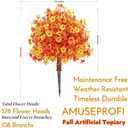 Set of 2 Fall Artificial Boxwood Topiary Trees Fake Mums Fall Flowers Shrubs Bushes Plants with Ground Spike Faux Fall Artificial Tree with Autumn Elements Artificial Flower Topiary for Indoor Outdoor