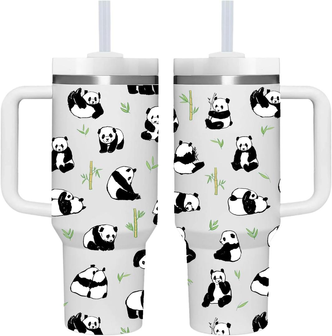 40 OZ Panda Tumbler with Handle.Panda Lover Cup Gift.40 OZ Unique Birthday Christmas Panda Tumblers Gifts for Women Men.