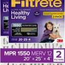 Filtrete 20x25x4(SlimFit), AC Furnace Air Filter, MPR 1550 DP, Healthy Living Ultra Allergen Deep Pleat, 2-Pack, Fits Lennox & Honeywell Devices (exact dimensions 19.5 x 24.5 x 3.75)