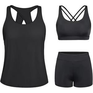 Tempt Me 3 Piece Tankini Swimsuits for Women Athletic Bathing Suits Swim Tank Top with Boy Shorts and Bra Modest Swimwear (Large, Blue Green)