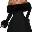 YMDUCH Women's Off Shoulder Long Sleeve Fur Trim A-Line Party Club Mini Dress, XL