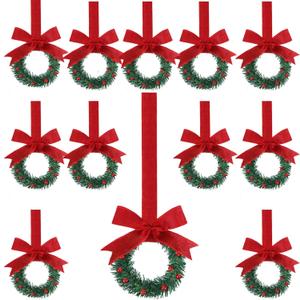 Sggvecsy 12 Pcs 8" Christmas Mini Cabinet Wreaths with Ribbon Bows Red Berry Artificial Small Kitchen Wreath for Window Front Door Farmhouse Wall Xmas Decorations(Red Burlap)