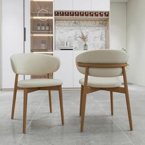 Modern Wooden Dining Chairs Set of 2 Upholstered Kitchen Chairs with Back and Wood Legs for Bedroom Living Reception Room Restaurant (Walnut+Light Khaki)