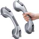 LEVERLOC Grab Bars for Bathtubs and Showers 2 Pack Suction Grab Bar, Heavy Duty 12 Inch Shower Handle Removable Handrails for Seniors and Elderly, Bathroom Safety Grip No Drilling Waterproof Silver