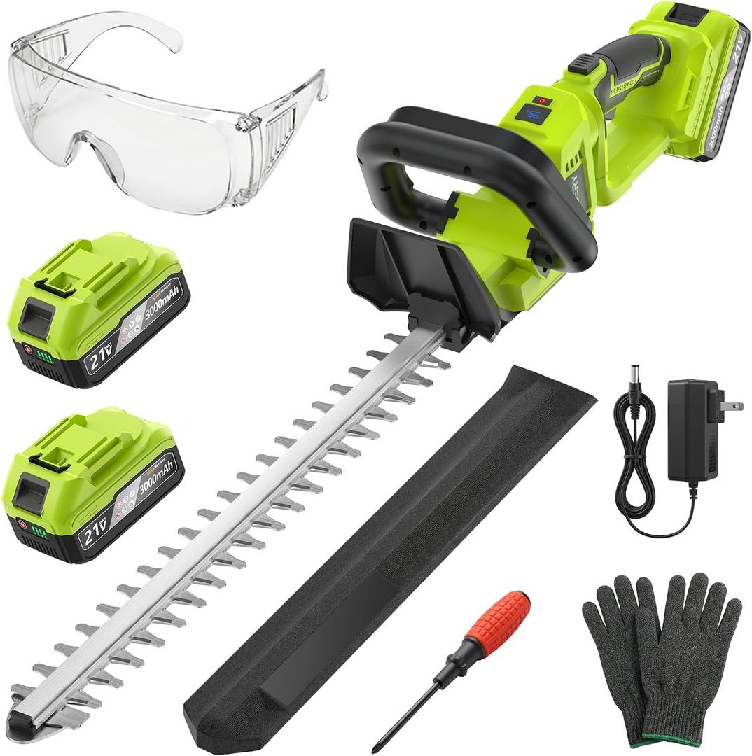 OGERY 20-Inch Brushless Cordless Hedge Trimmer with 23.0Ah Battery, 21V Electric Bush & Shrub Trimmer with Display, 2-Speed Control, 180 Rotatable Handle, Dual-Safety Switch for Garden Yard Care
