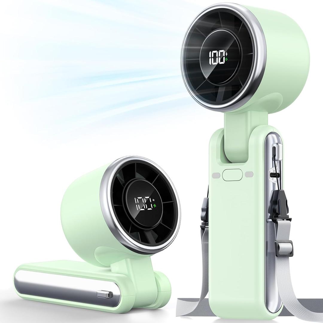 Portable Handheld Turbo Fan - 5 Gear High Speed 4000mAh Rechargeable Mini Personal Hand Fan Blow Cold Air, Battery Operated Travel Essentials, Beach Vacation, Gifts for Women, Men (Green)