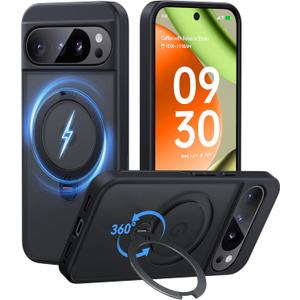 CASEKOO Patented 360 Spin Magnetic Stand for Google Pixel 10 Pro Case/Pixel 10 Case [Fit for Pixelsnap & MagSafe] [16FT Military-Grade Protection] [Anti-Slip] Matte Rugged Slim 6.3'', Black