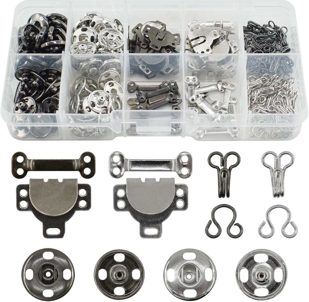 100 Pairs 3 Styles Skirt Hooks and Eyes Latch Hook for Clothing, Sewing Fixing Tools with Copper Snaps Buttons Fasteners Press Studs for Trousers, Dress, Bra Sewing DIY Crafting (Black, Silver)