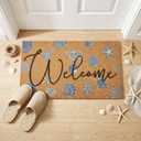 Tinideya Beach Door Mat Coconut Fiber Coastal Welcome Mat Indoor Outdoor Starfish Seashell Doormats Non-Slip Entrance Rugs for Front Door Porch Entryway Home Decor, 17 x 30 Inch