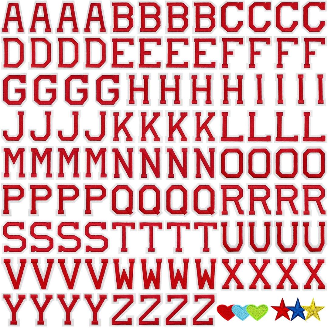 Jongdari Iron on Letters, 110 Pcs Alphabet Patches, Decorate Repair Letter Patches for Clothing Shirts Jackets Hats Jeans Shoes Bags (110pcs, Red)